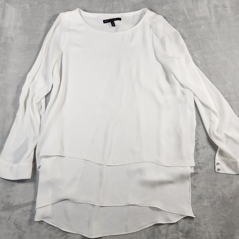 White House Black Market White Boat Neck Long Sleeve Layered Blouse Size 6